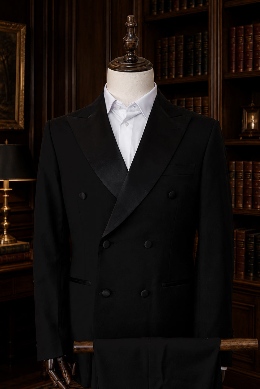 Black Double Breasted Tuxedo - Slim Fit Suit